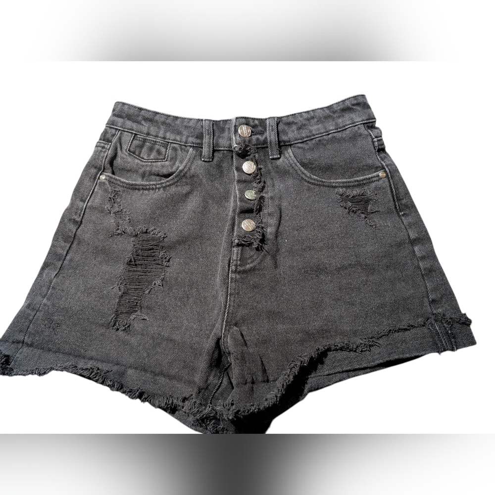 Zara Distressed Black Denim Shorts
